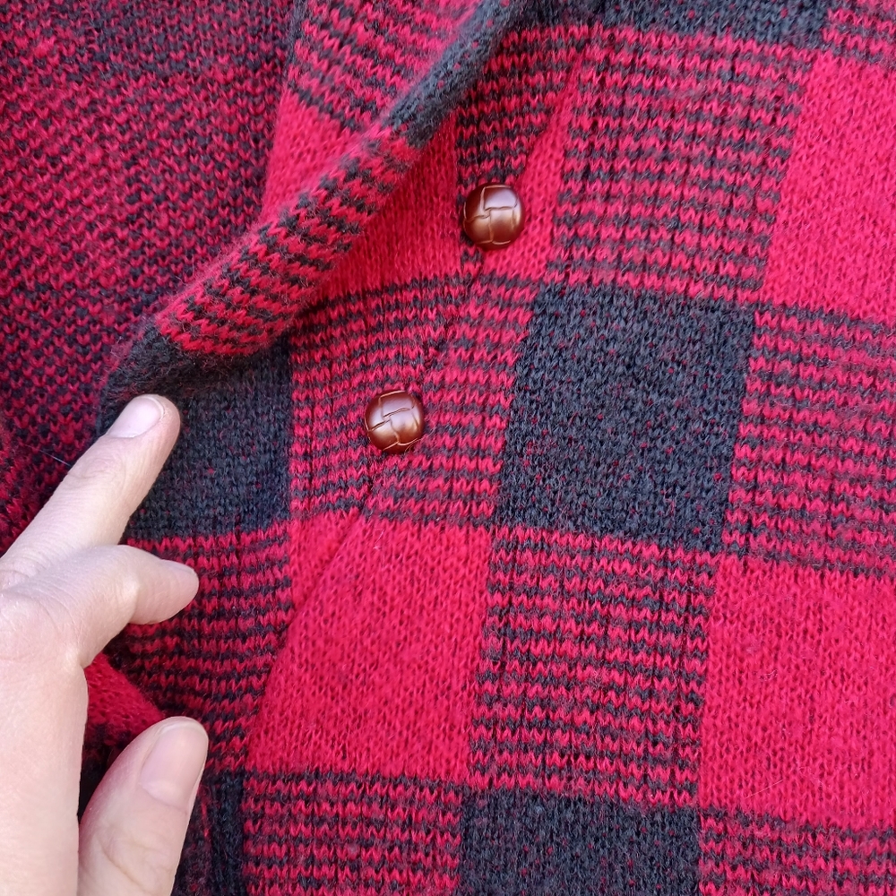 DENIM & SUPPLY Ralph Lauren Cardigan Sweater Shawl Buffalo Plaid  XS Wool Blend - Picture 2 of 5